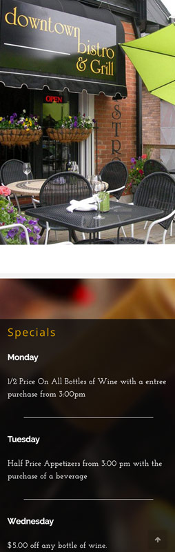 Downtown Bistro Burlington Restaurant Website Mobile Friendly