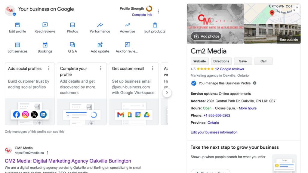 Google My Business - CM2 Media profile.