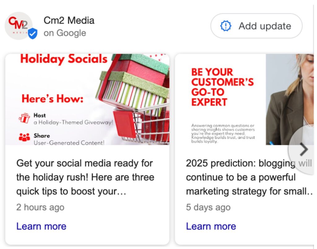 Updating Google My Business regularly - CM2 Media.